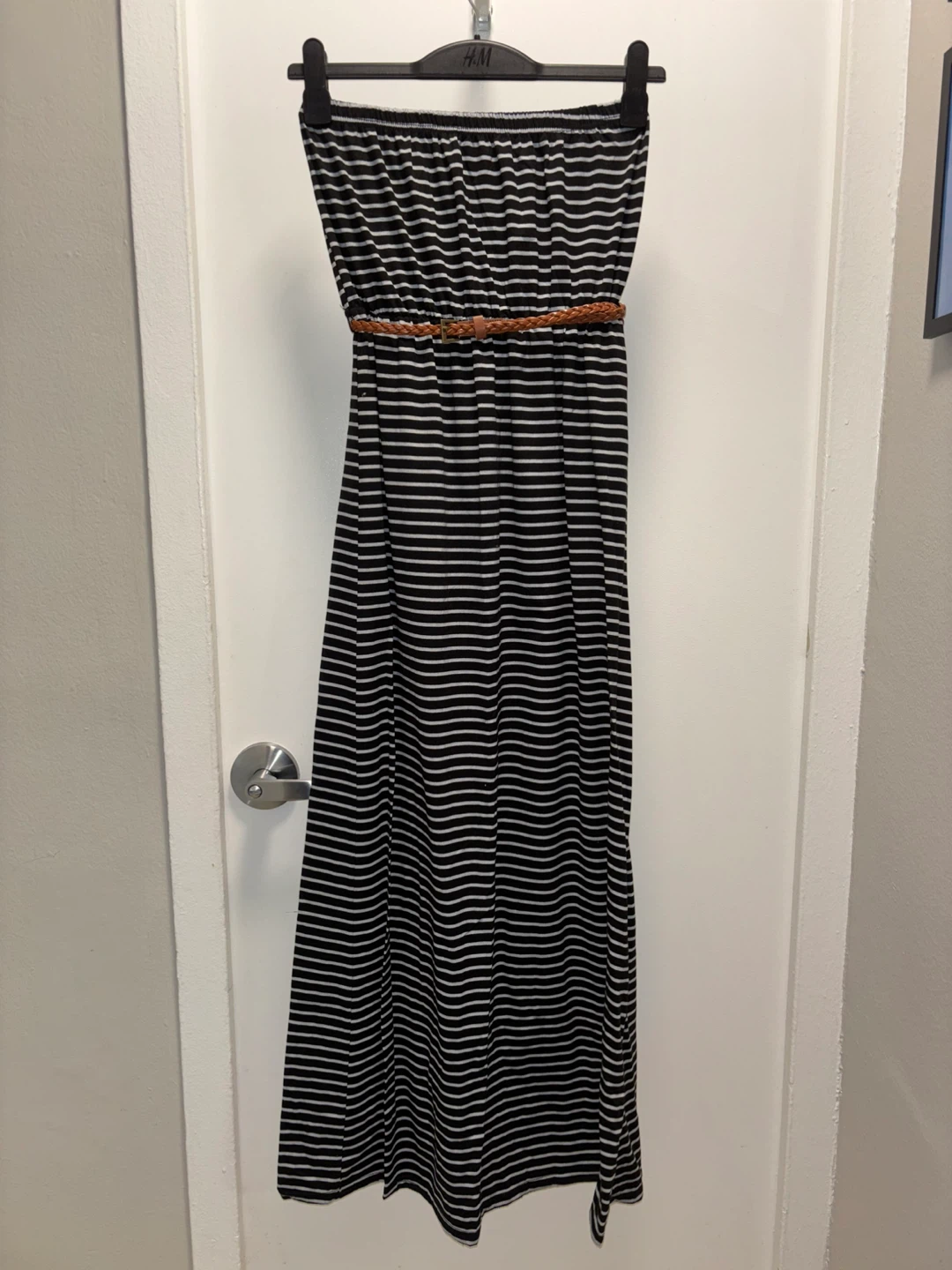 Striped Strapless Maxi Dress with Belt- Size Large