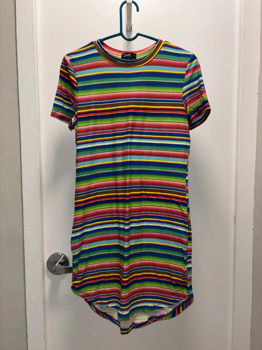 LOVE Rainbow Stripe T-Shirt Dress Size L