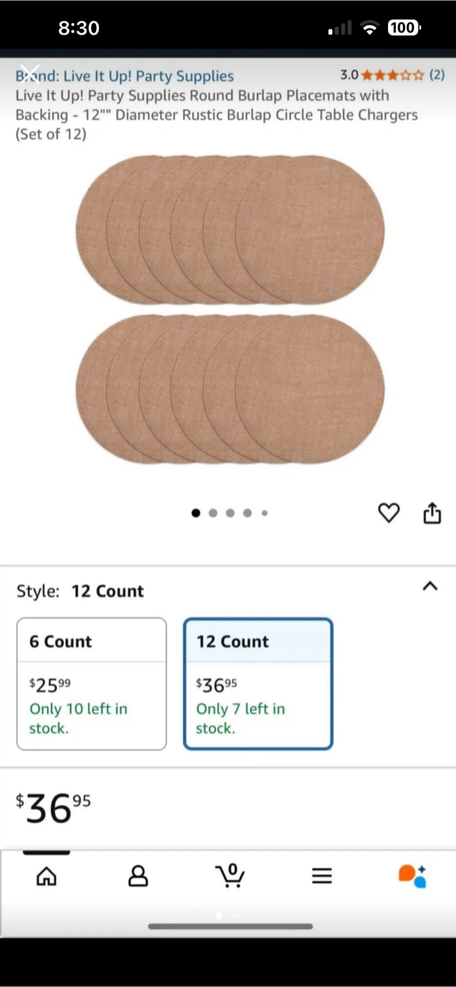 Round Burlap Placemats (Set of 12)