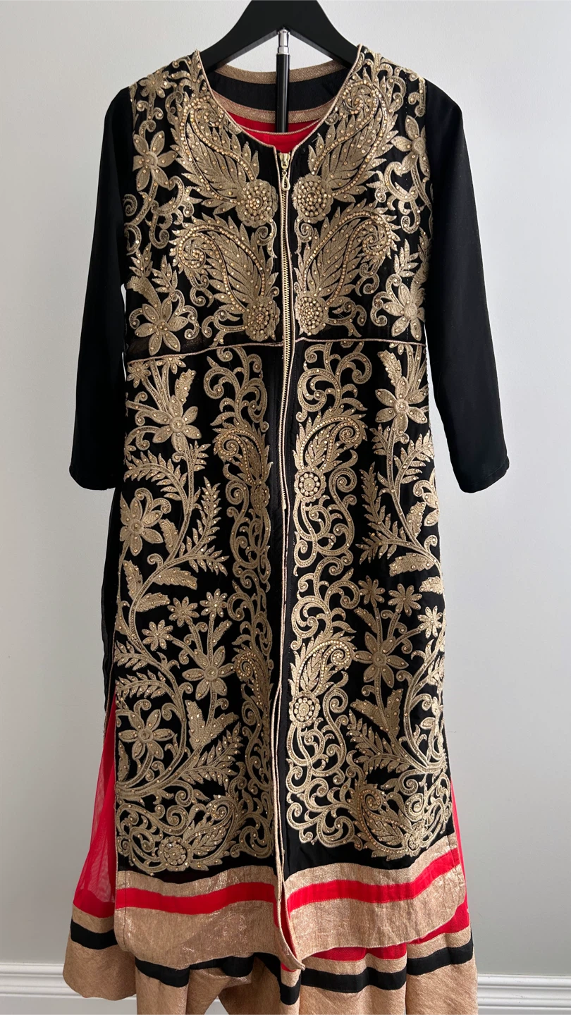 EID SALE! Black & Red Layered Anarkali Dress with Dupatta - photo 4