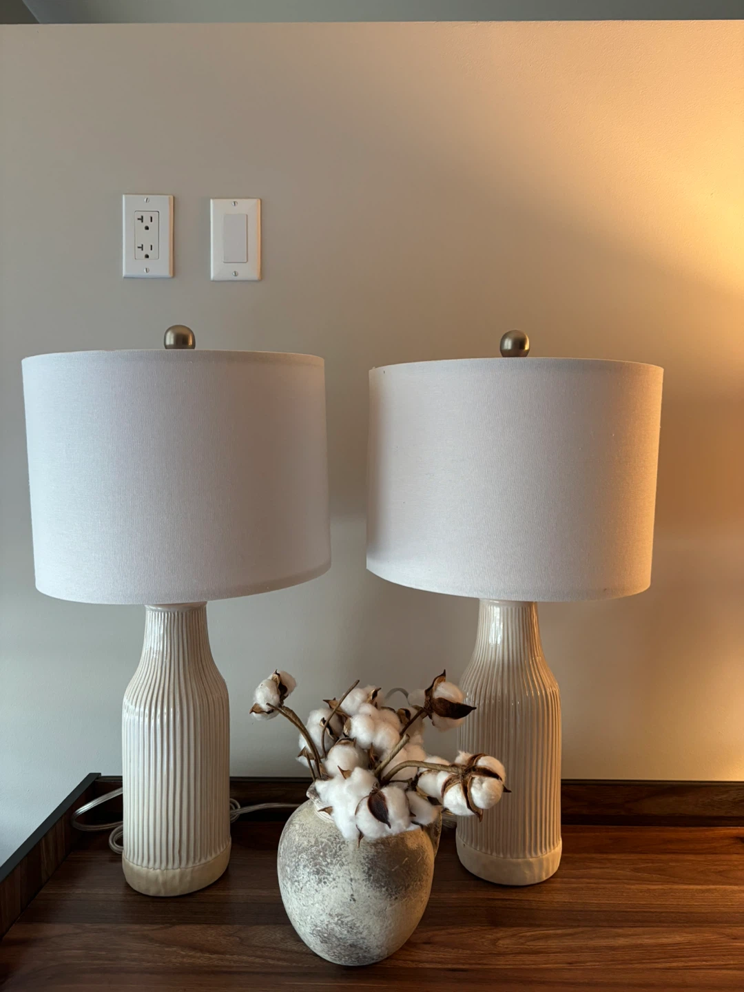 Pair of Ceramic Table Lamps with White Fabric Shades - photo 2