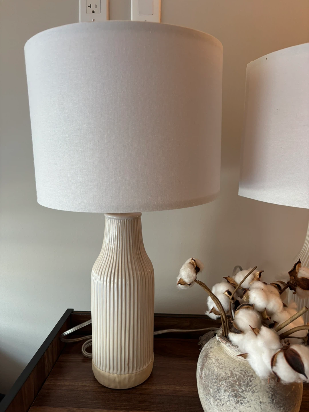 Pair of Ceramic Table Lamps with White Fabric Shades - photo 3
