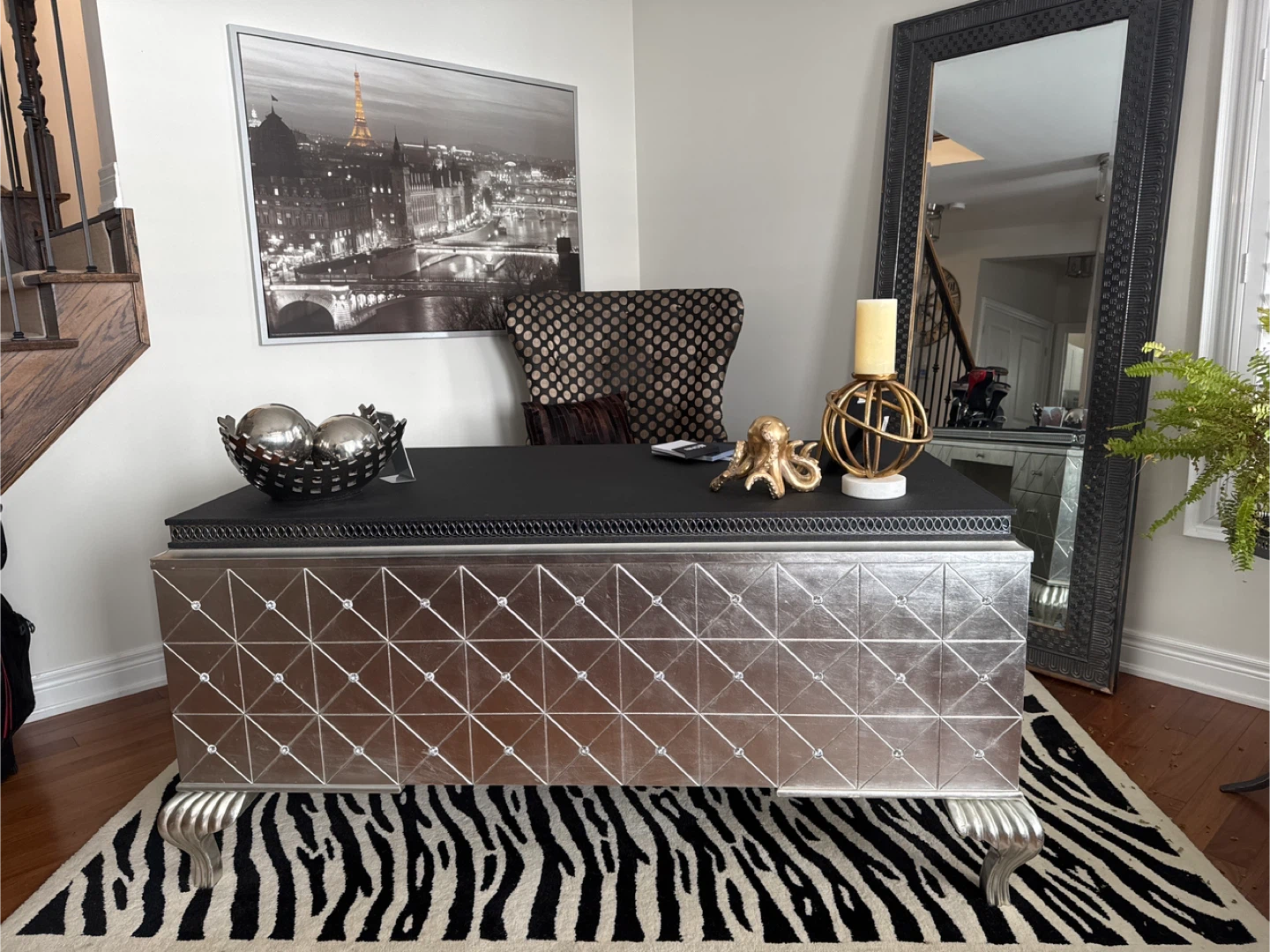 Silver and Black Desk with Decorative Trim - photo 2