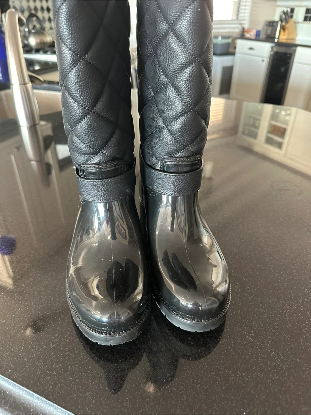 Black Quilted Rain Boots