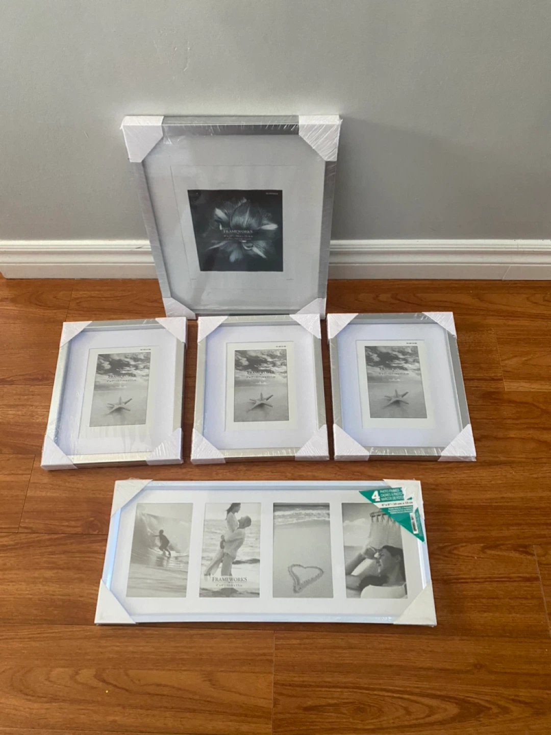 5 Picture Frames - Silver and White