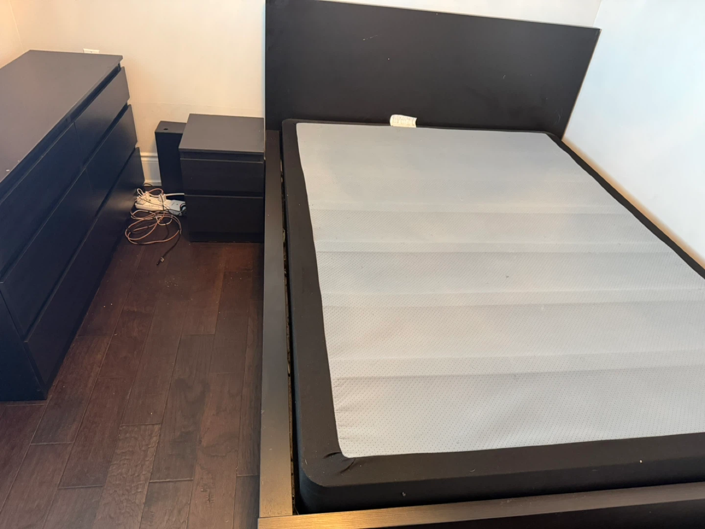 Black Queen Bed Frame with Nightstands and Dresser
