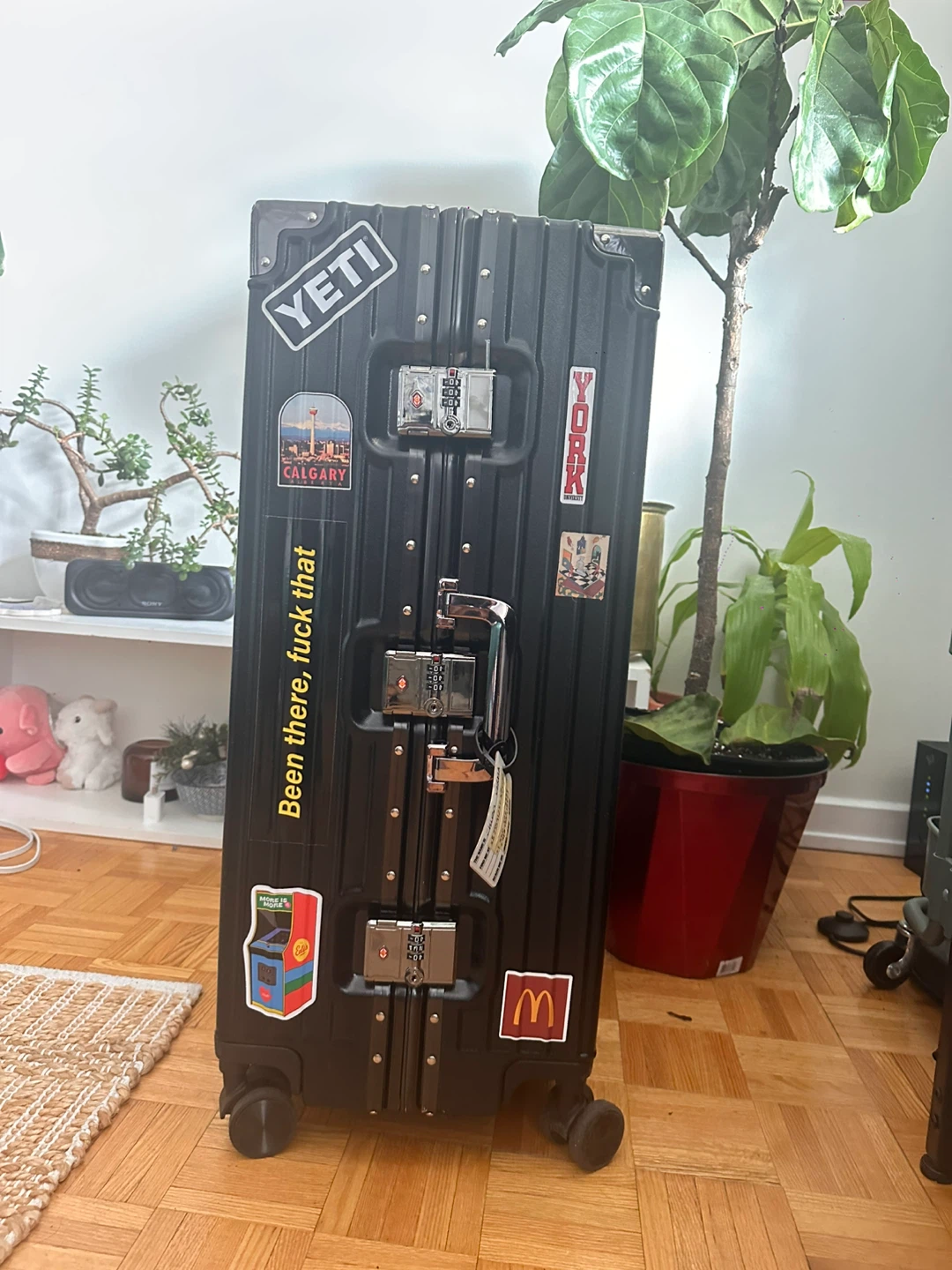 Black Rolling Luggage Suitcase with Custom Stickers - photo 3
