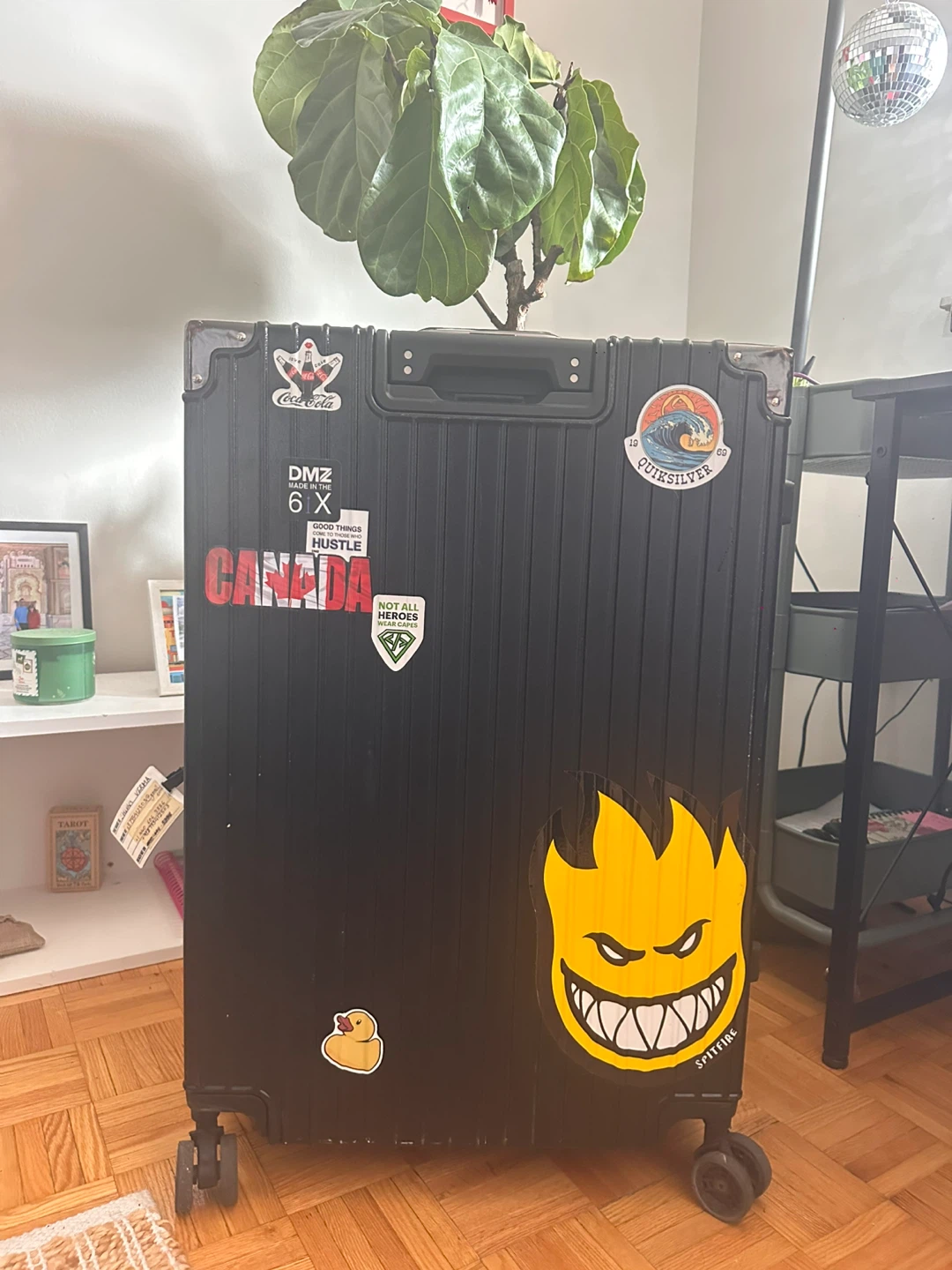 Black Rolling Luggage Suitcase with Custom Stickers - photo 4