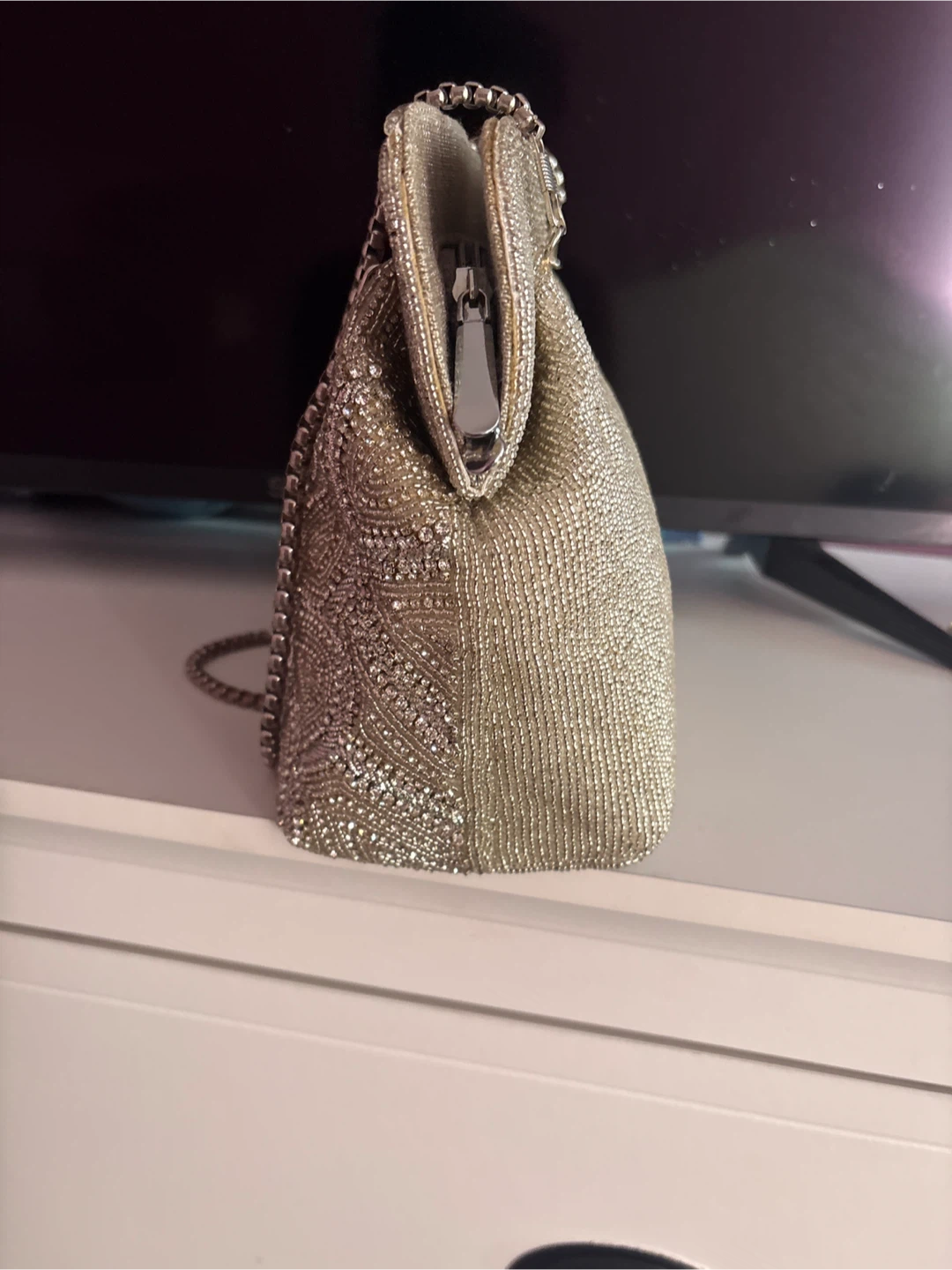Beaded Evening Clutch Purse with Chain Strap - photo 2