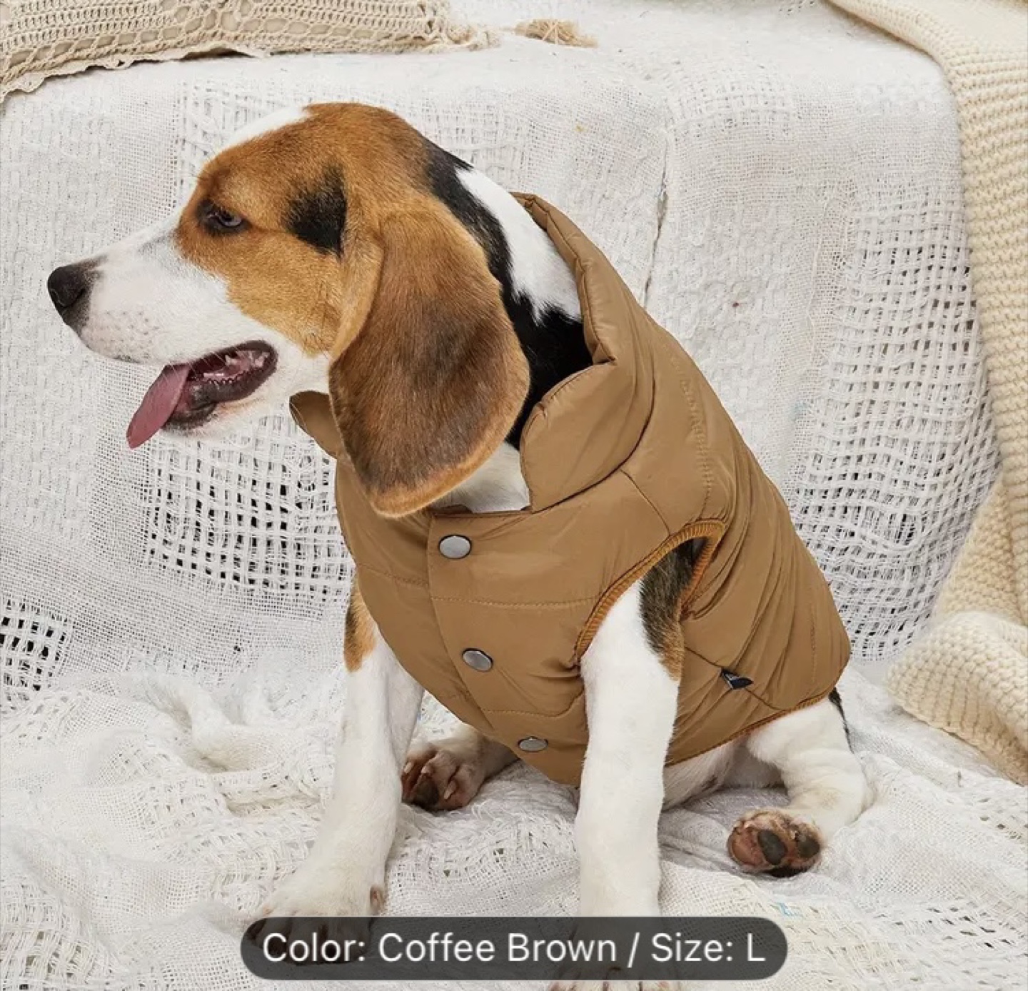 Coffee Brown Puffer Dog Vest - Size L