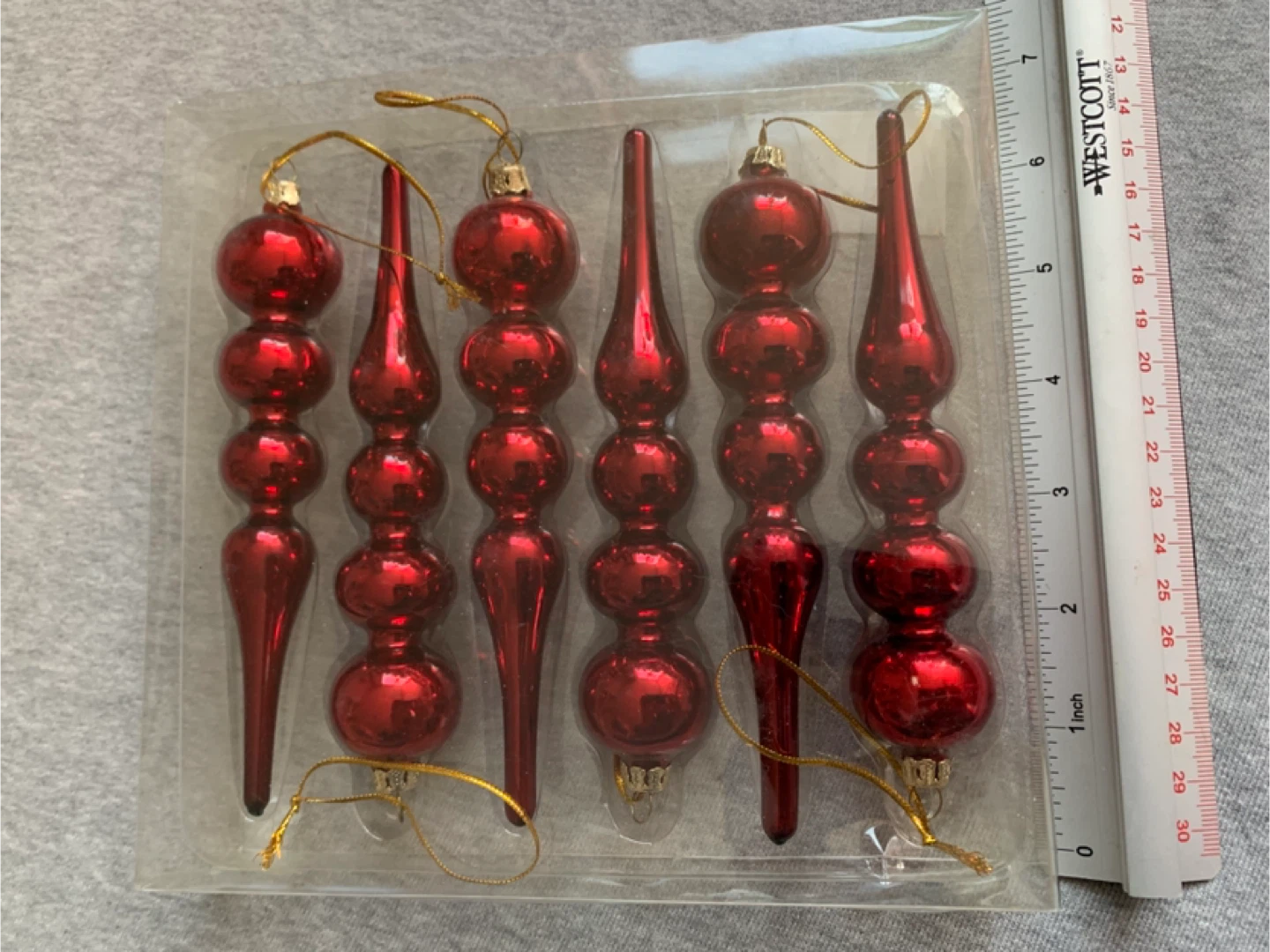 Perfect Set of 6 Red Long Dangling Christmas Ornaments - photo 3
