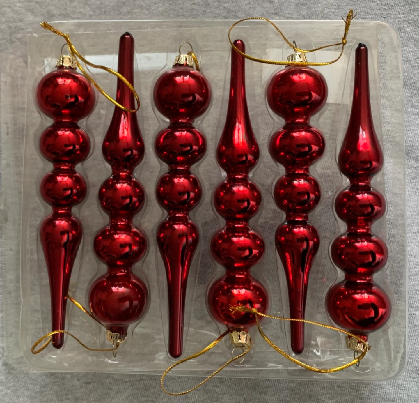 Perfect Set of 6 Red Long Dangling Christmas Ornaments
