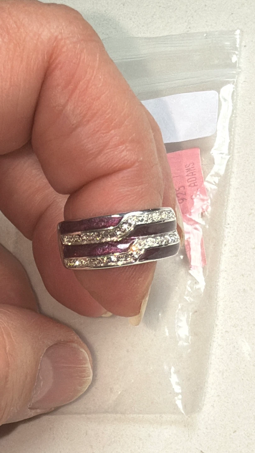 925 Sterling Silver W/Genuine Crystals & Purple enamel