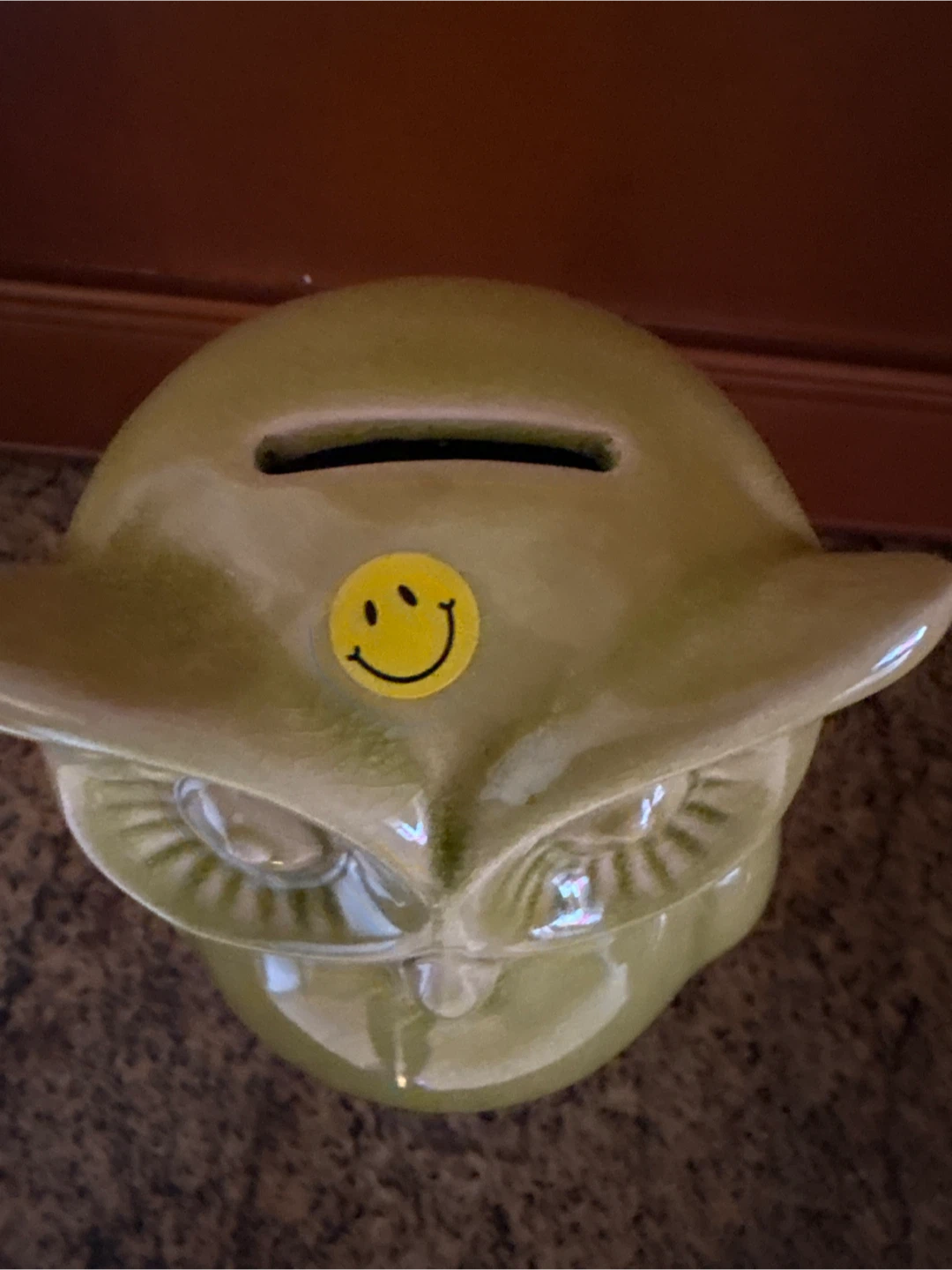 Light Green Owl Ceramic Coin Bank with Smiley Face - photo 2