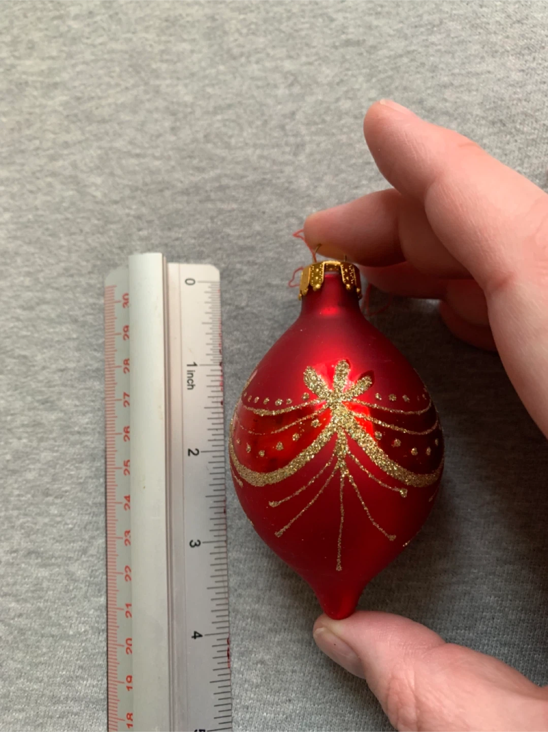 Red Christmas Ornaments with Gold Glitter (Set of 4) - photo 2