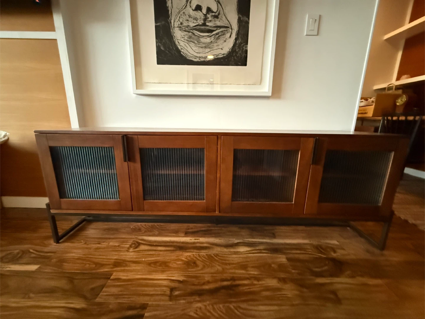 Wooden Media Console with Glass Doors - photo 2