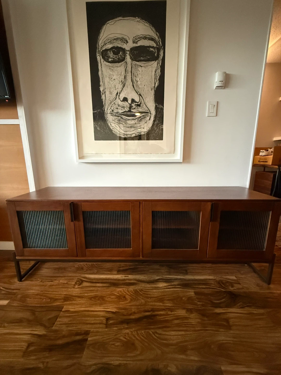 Wooden Media Console with Glass Doors