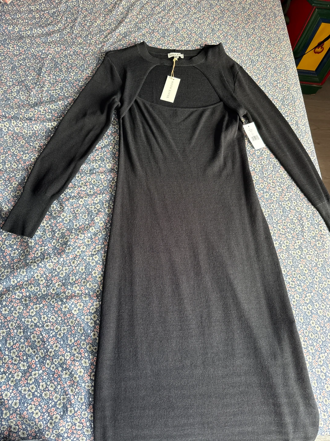 Moon River Black Knit Maxi Dress with Cutout - Size S