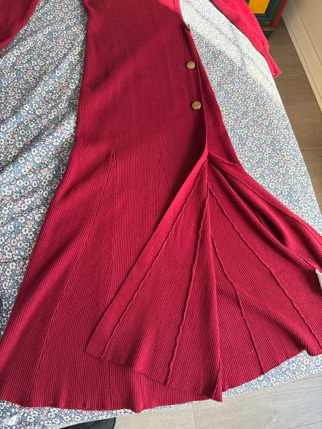 MINKPINK Ribbed Button Maxi Dress - Burgundy, Size Small - photo 5