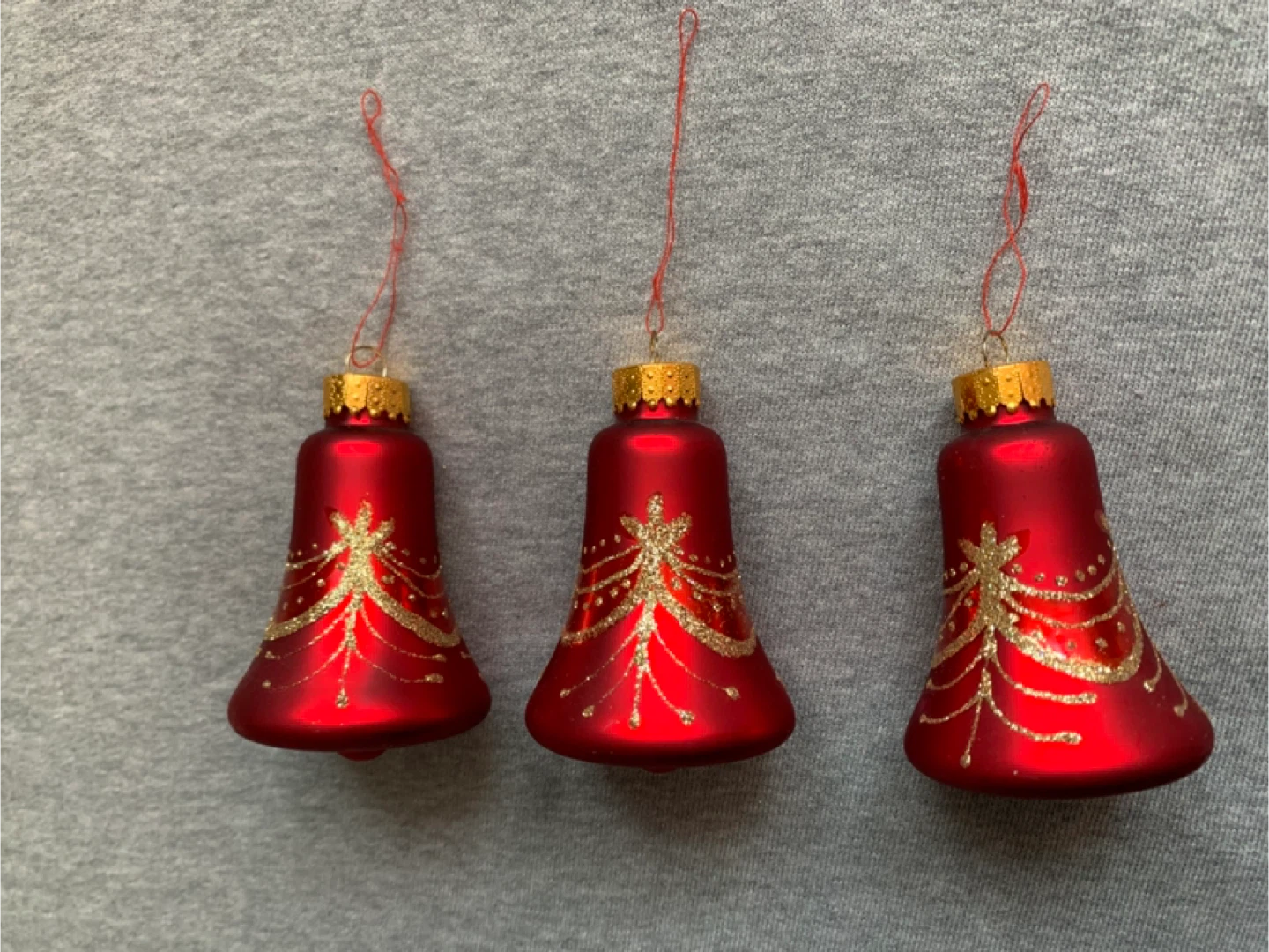 Set of 3 Red Bell Christmas Ornaments