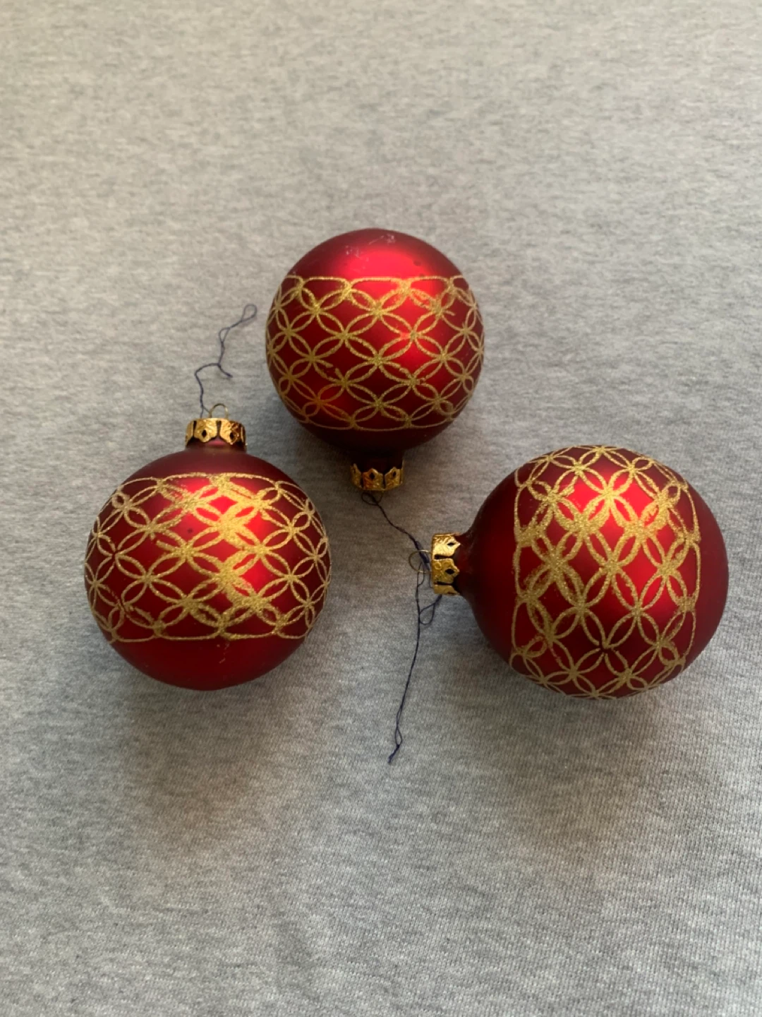 Set of 3 Red & Gold Christmas Ornaments