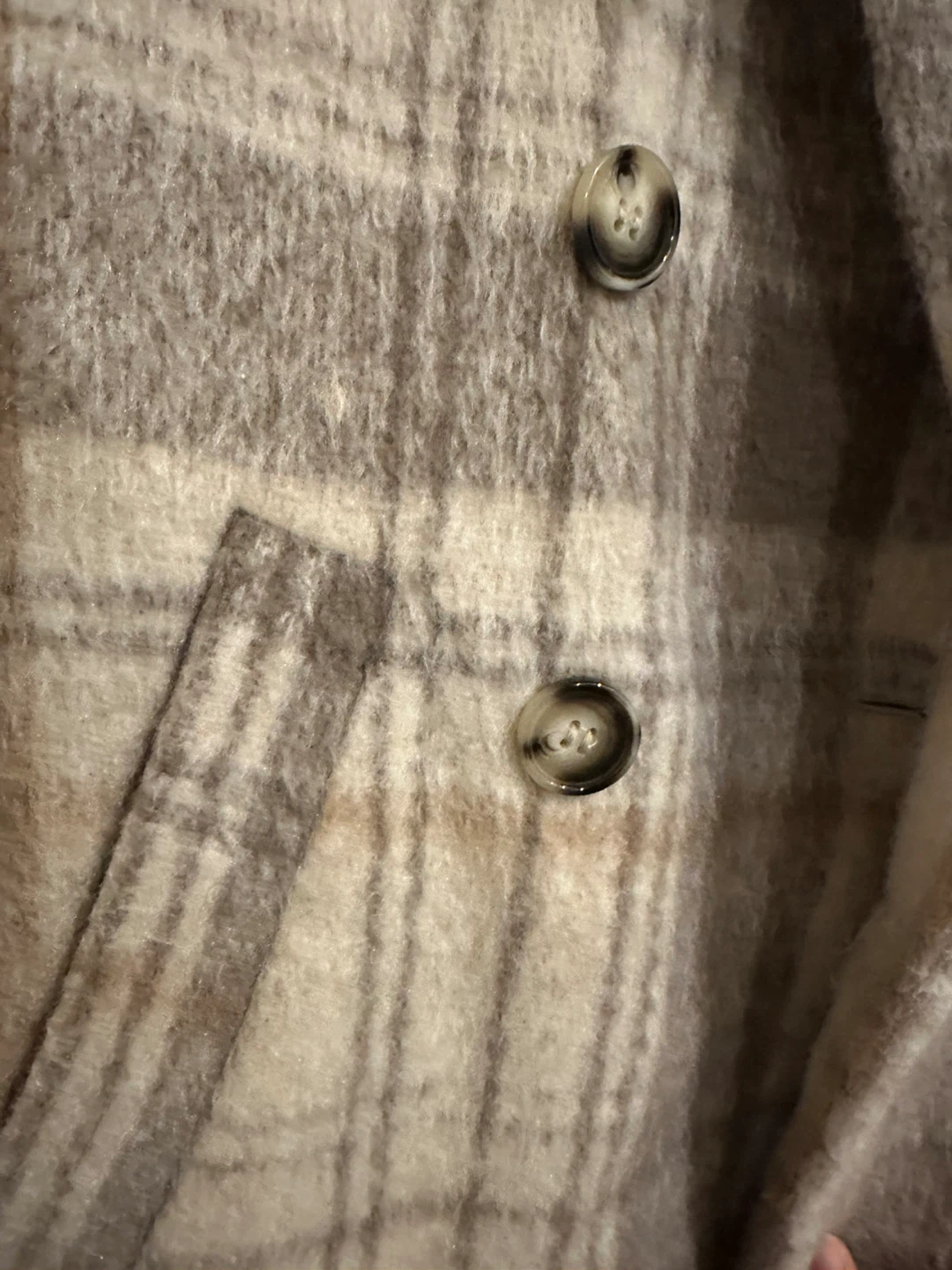 H&M Plaid Double-Breasted Wool Blend Coat - Beige/Brown - US 0 - photo 2
