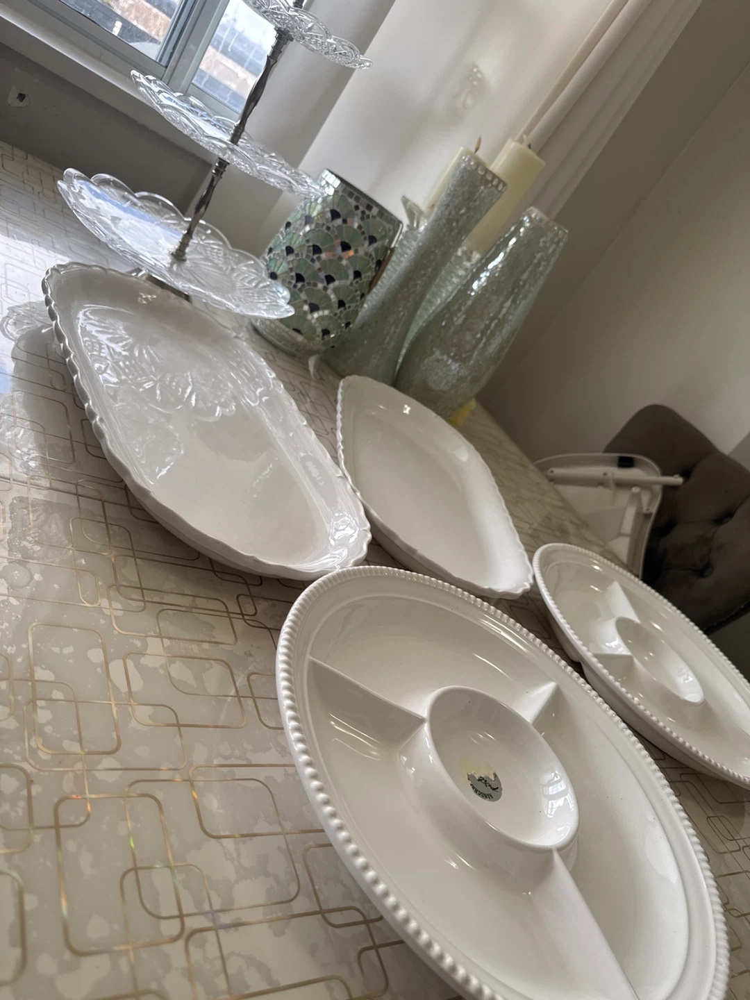 White Ceramic Chip and Dip Serving Platter Set,3 ceramic vase - photo 2