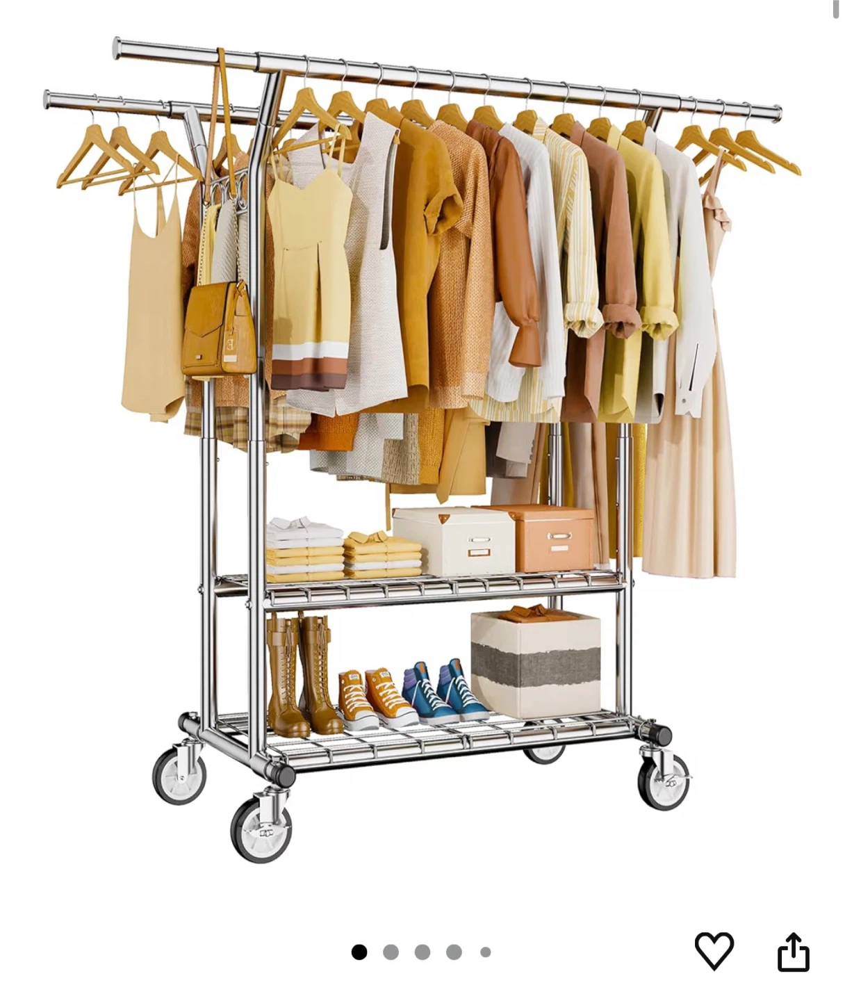 Rolling Garment Rack with 2 Shelves