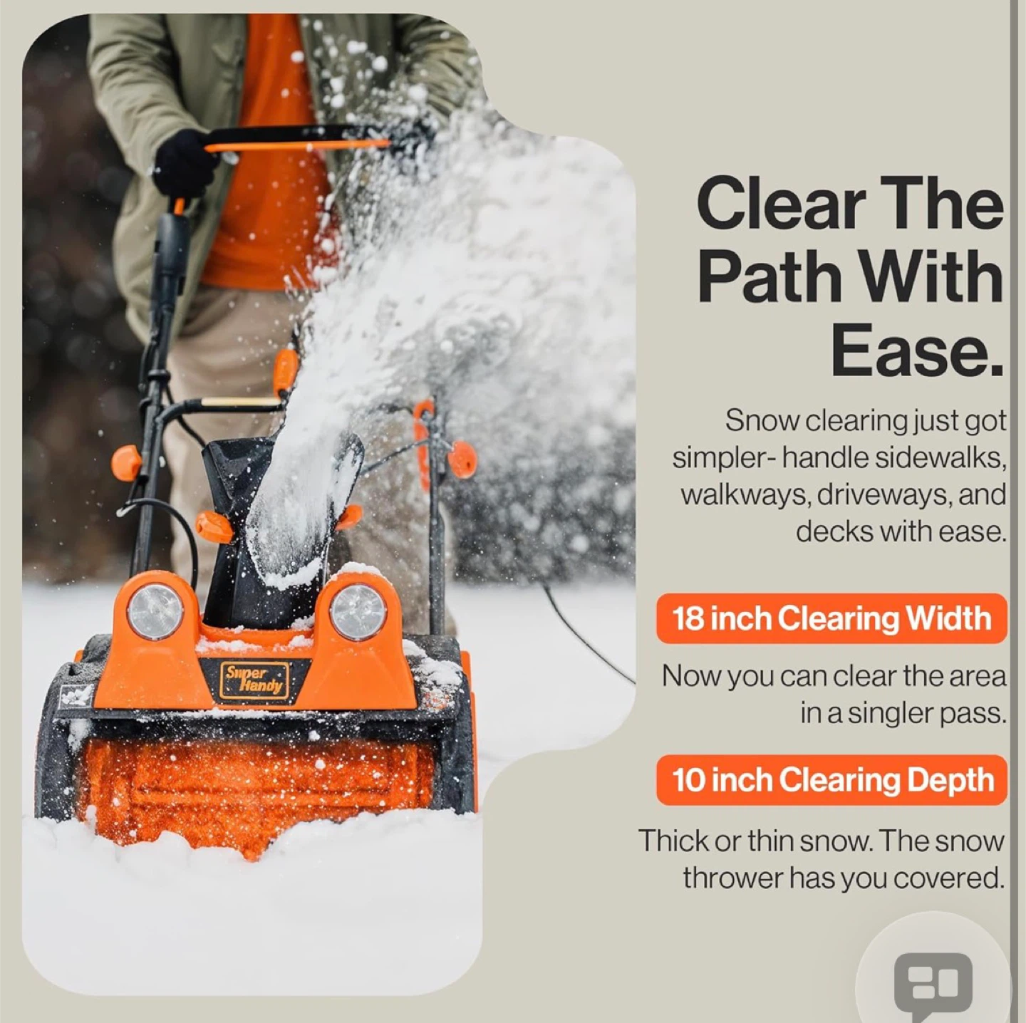 Super Handy 120V Electric Snow Thrower - 18 Inch Clearing Width - photo 2
