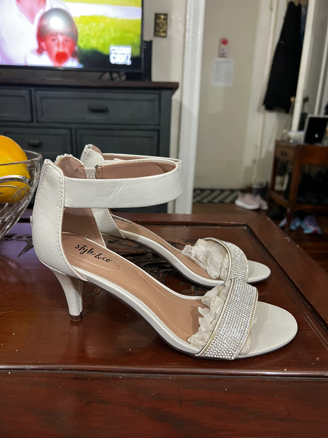 Style & Co White Embellished Ankle Strap Heels - photo 2