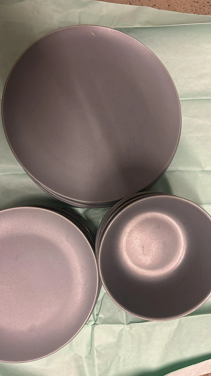 Set of Grey Dinner Plates and Bowls