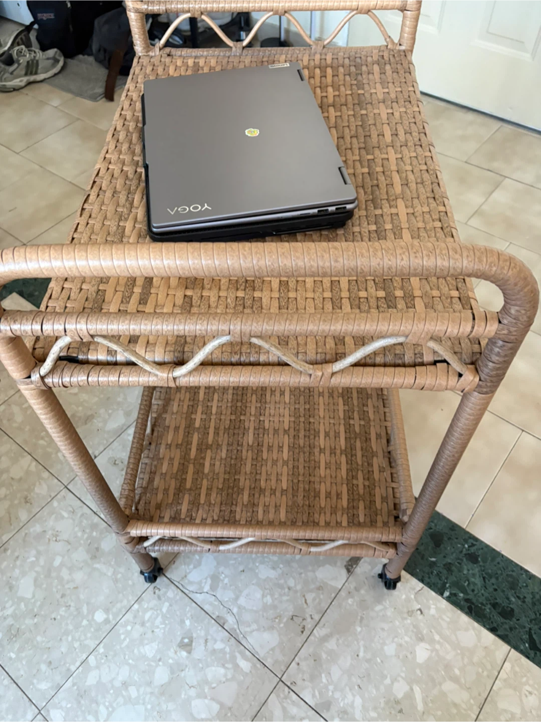 Wicker Rolling Cart Side Table - photo 4