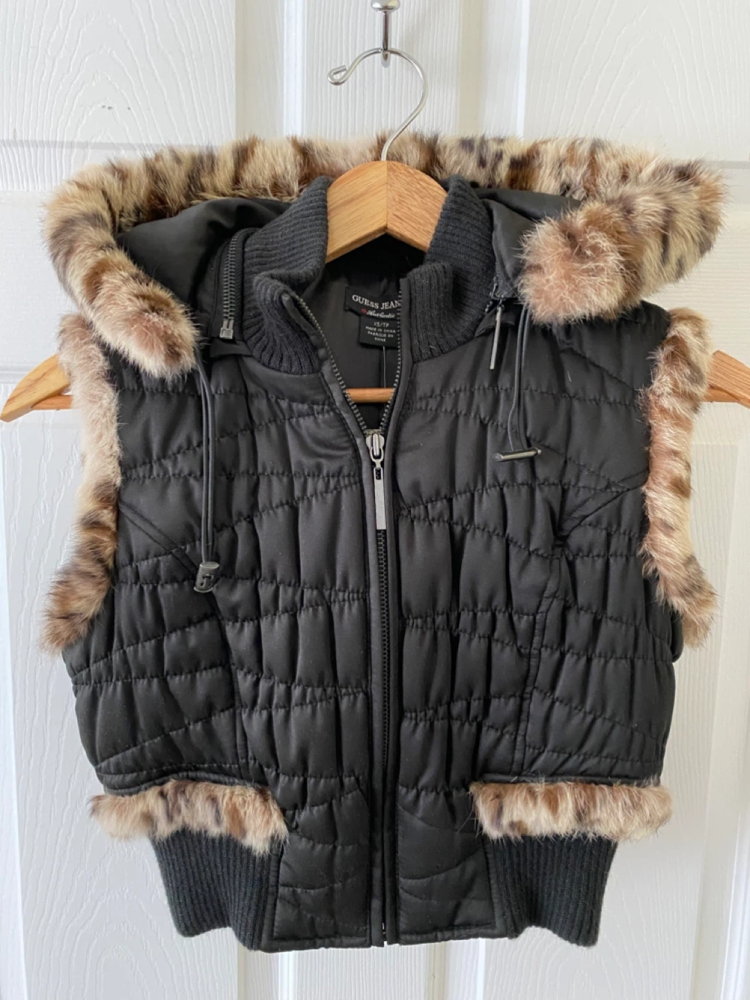 Brand New Guess Down Vest With Rabbit Fur