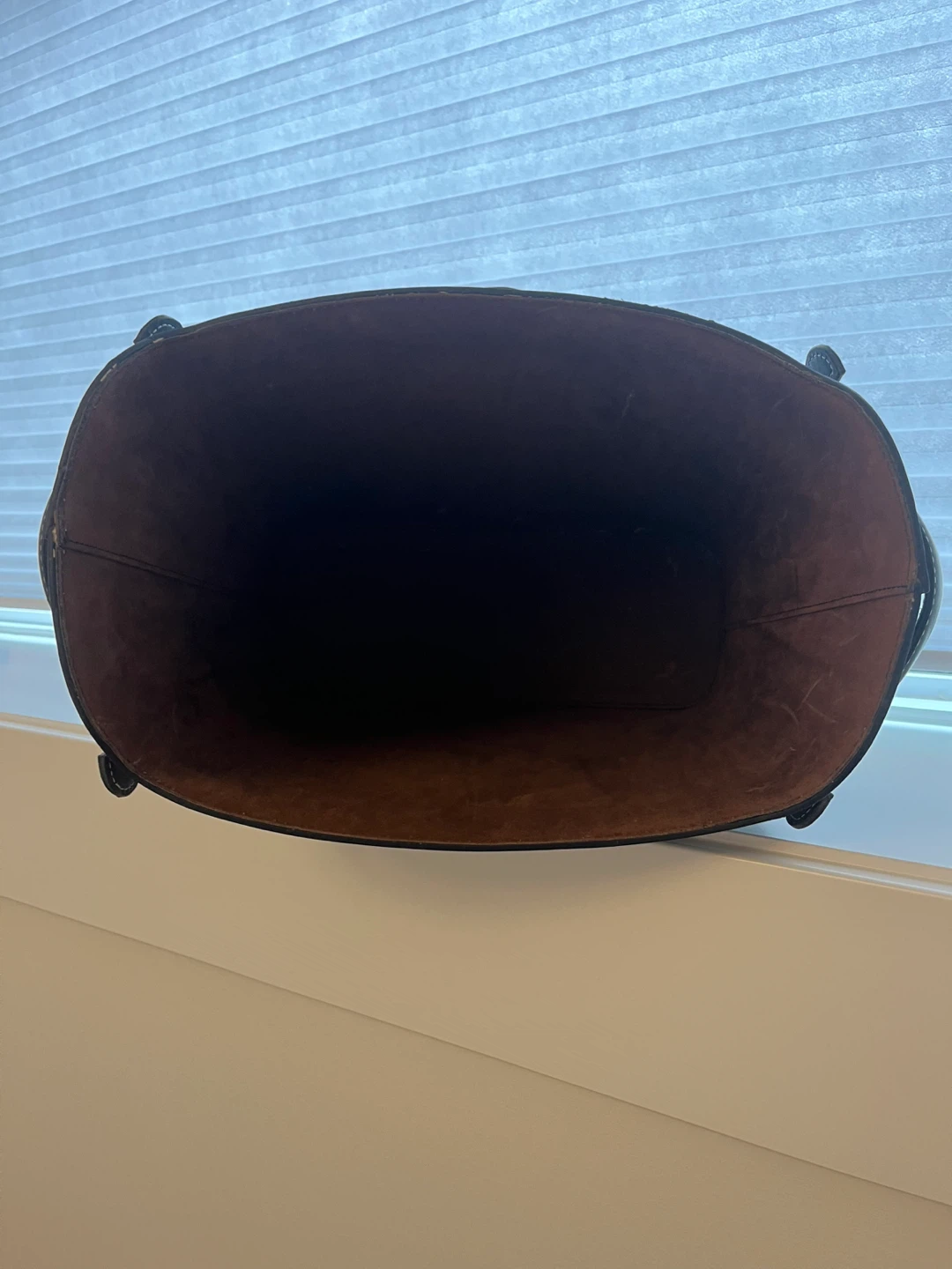 Dark Brown Leather Storage Bin with Handles - photo 5
