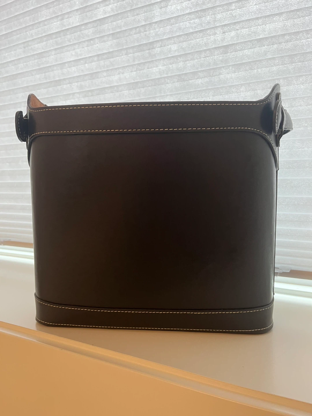 Dark Brown Leather Storage Bin with Handles - photo 4