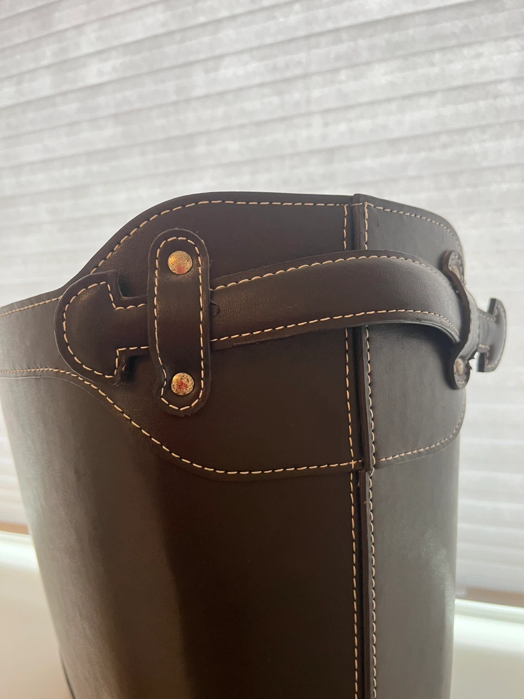 Dark Brown Leather Storage Bin with Handles - photo 2