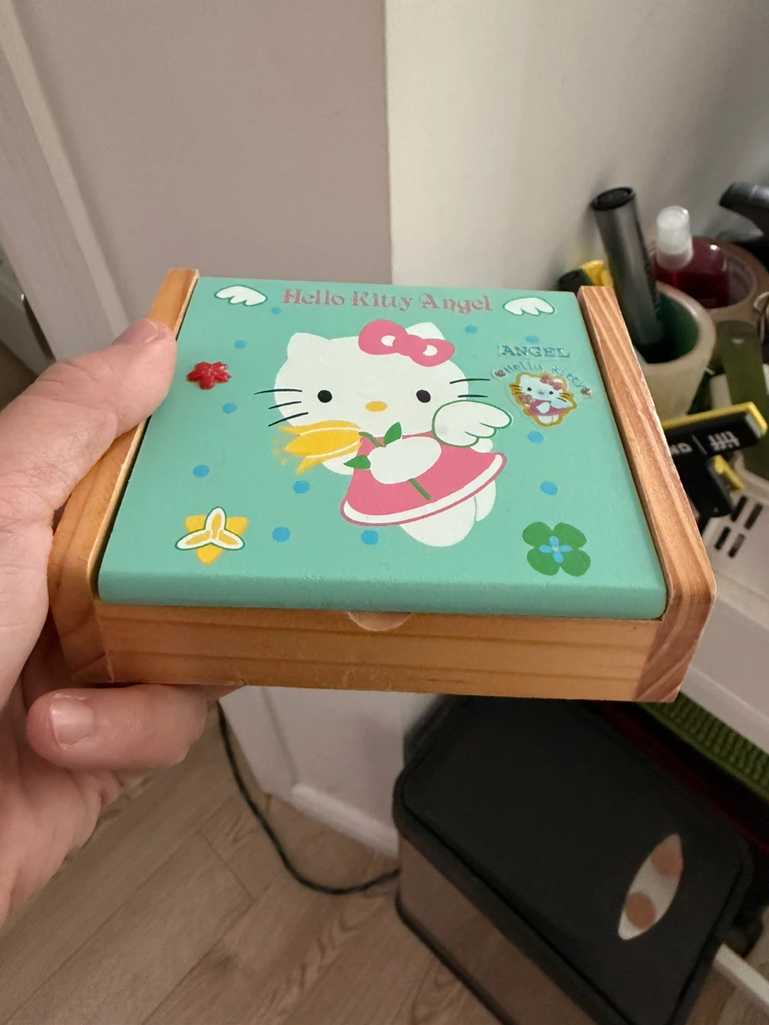 Vintage Hello Kitty Angel Wooden Trinket Box