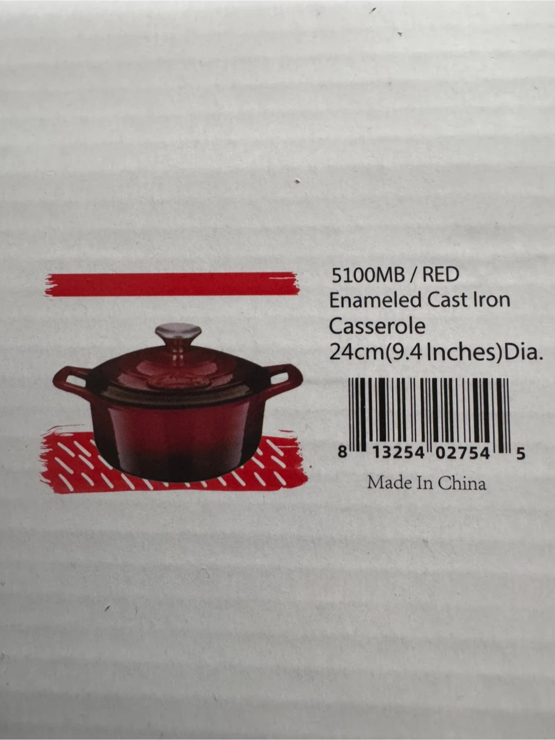 Enameled Cast Iron Casserole - 24cm Red