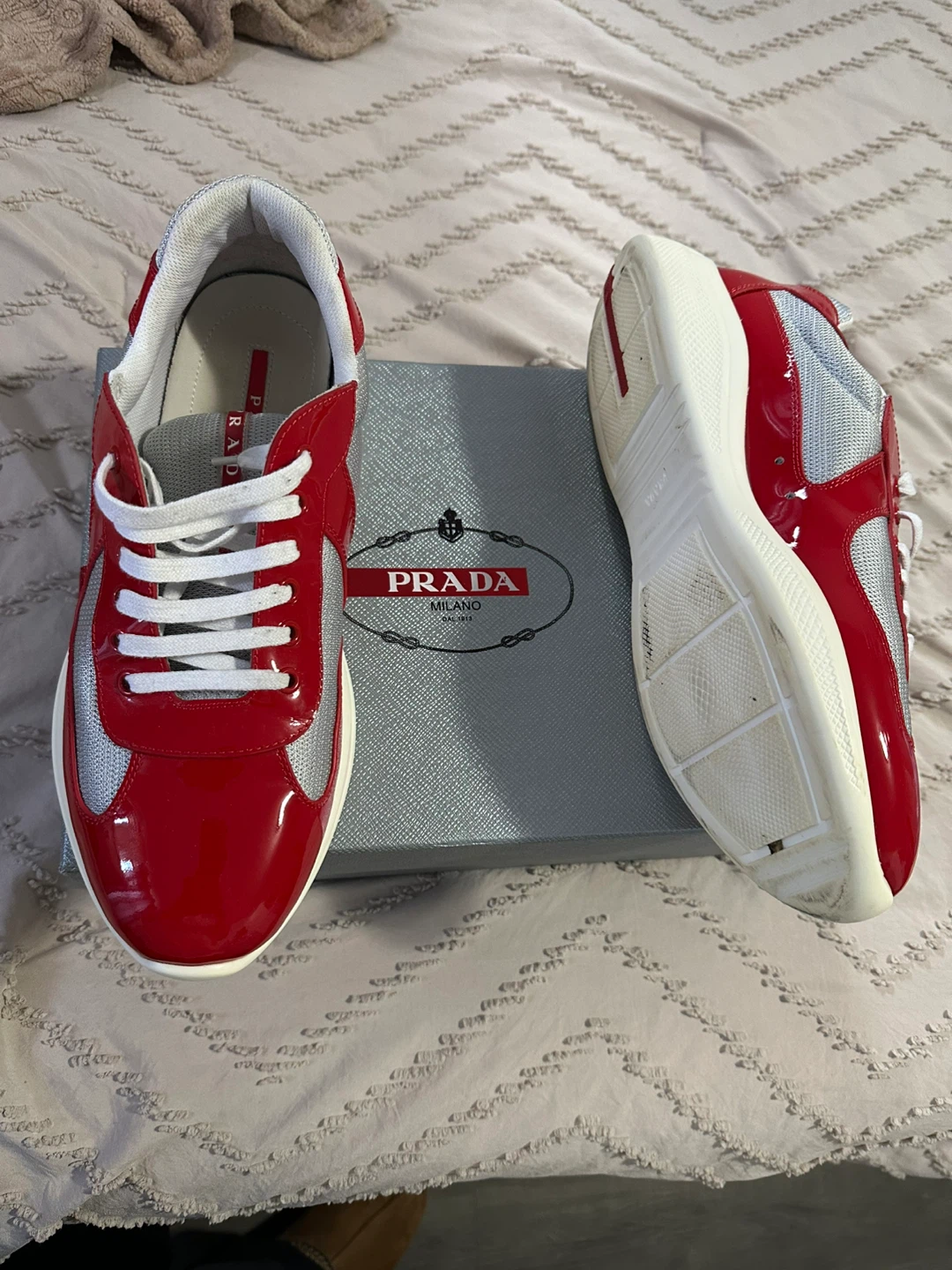 Prada Men's Red & Silver Sneakers - Size 45 - photo 4
