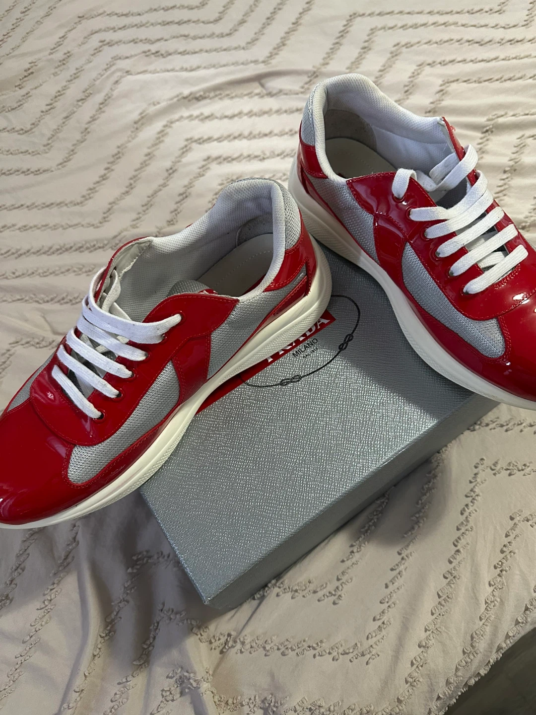 Prada Men's Red & Silver Sneakers - Size 45 - photo 2