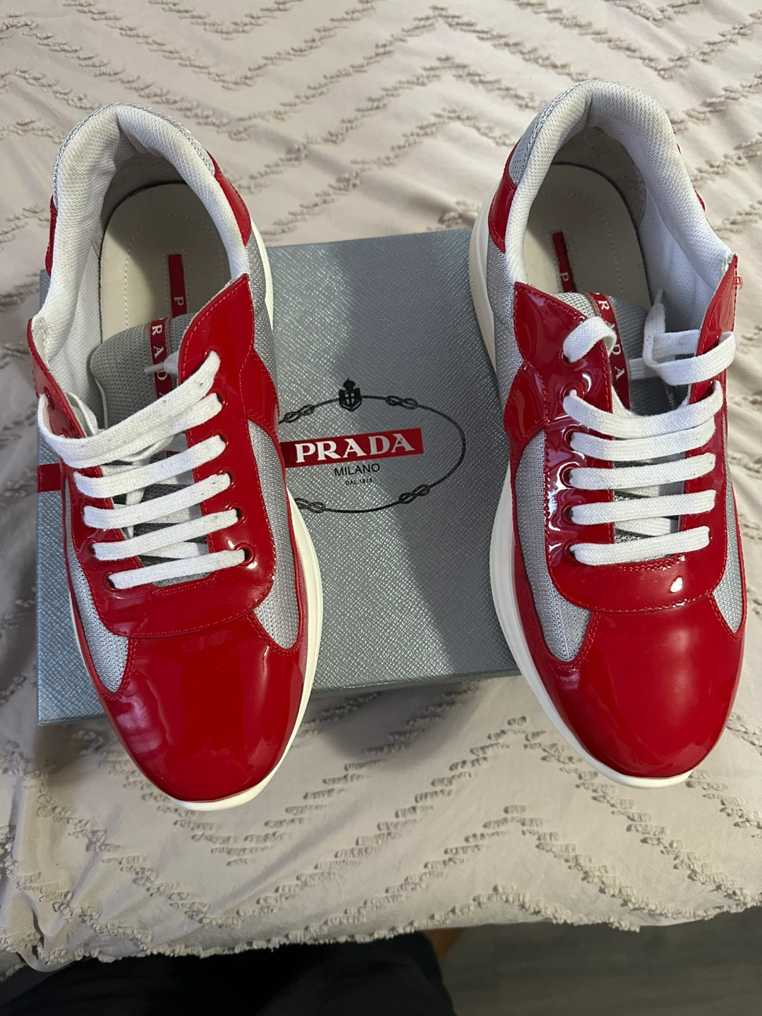 Prada Men's Red & Silver Sneakers - Size 45 - photo 3