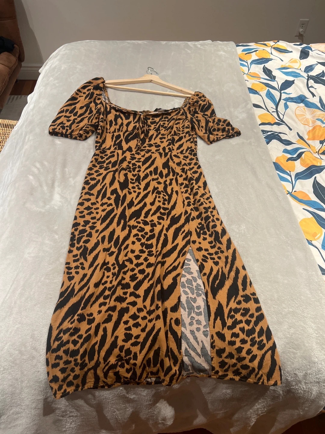 OBEY Worldwide Leopard Print Midi Dress with Slit