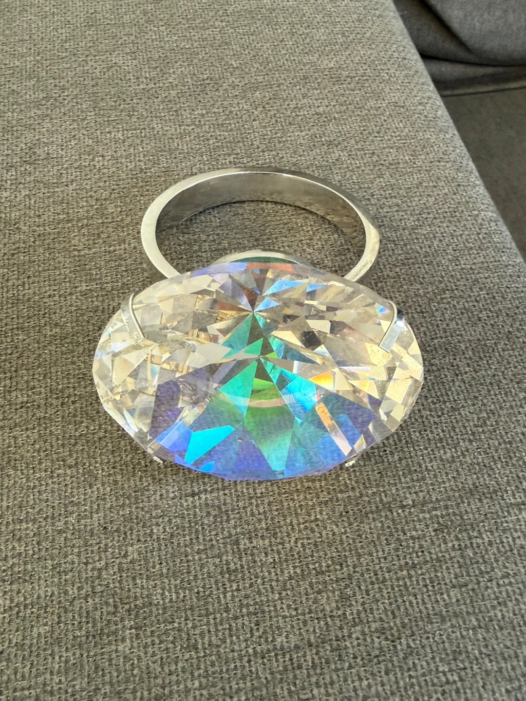 Crystal Paperweight with Silver Ring