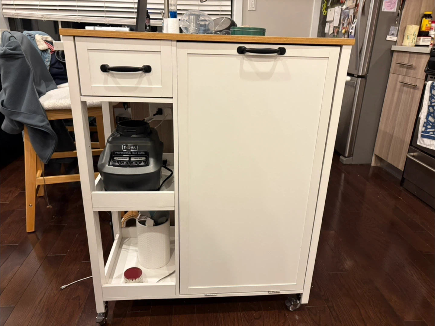 Kitchen Island Cart with Trash Can and Storage
