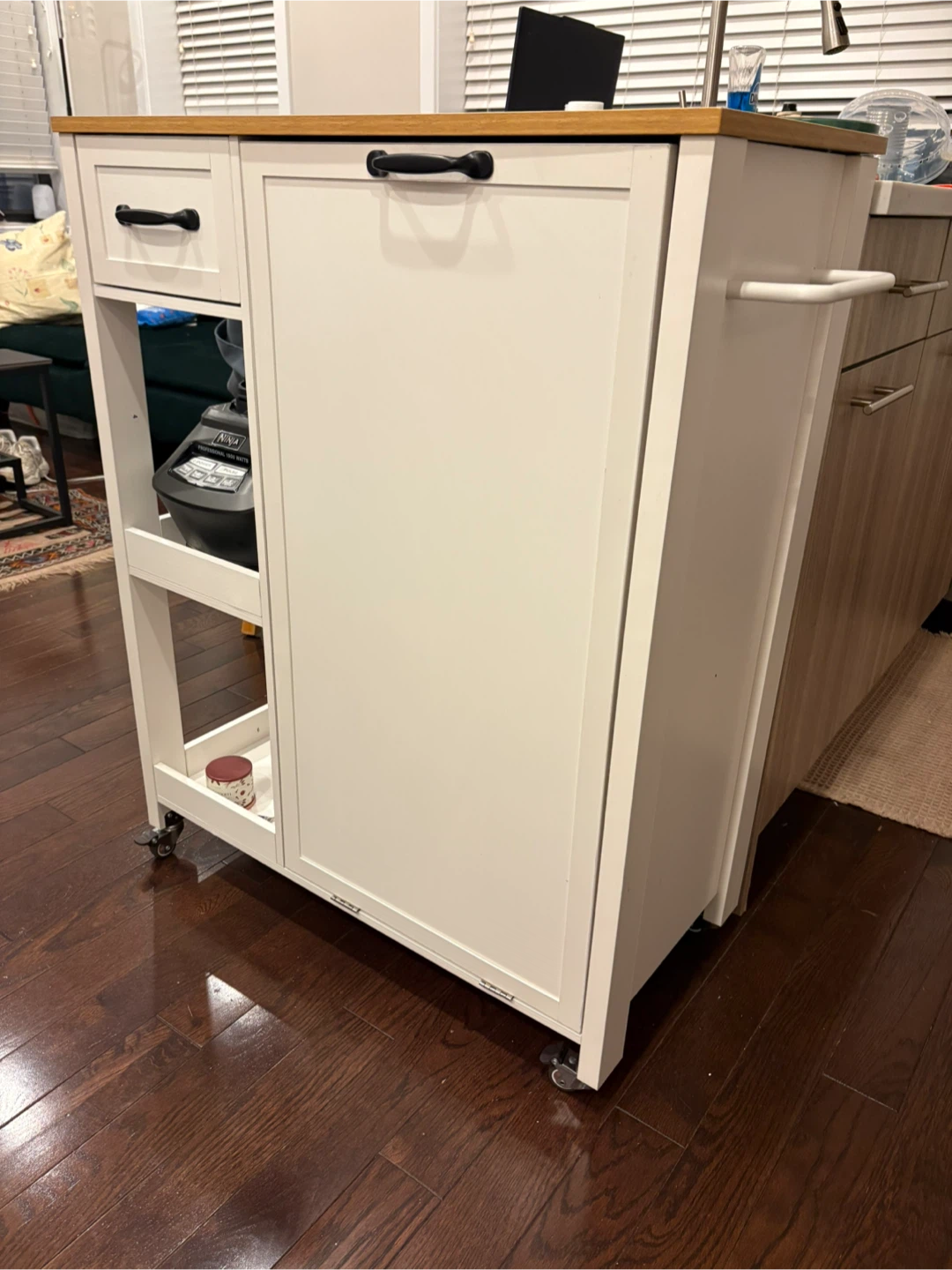 Kitchen Island Cart with Trash Can and Storage - photo 3