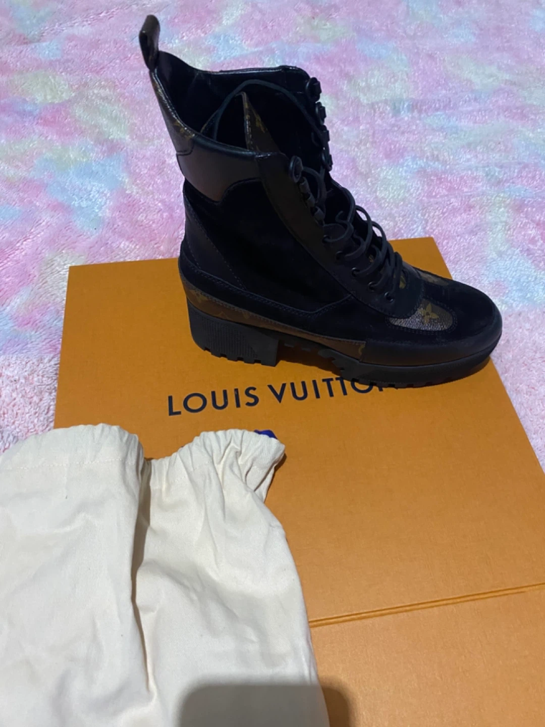 Louis Vuitton Black Suede & Monogram Ankle Boots - photo 2