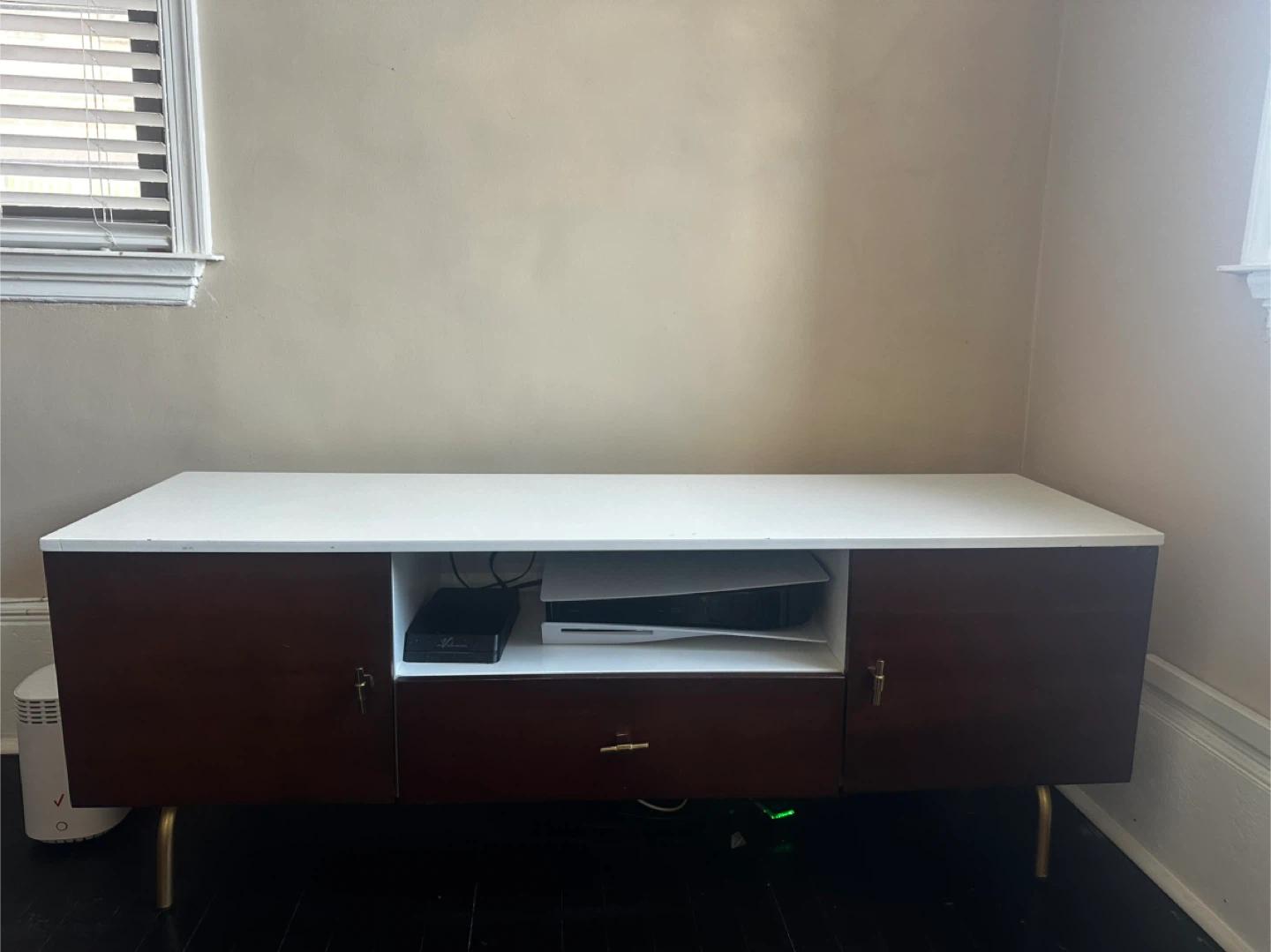 White and Brown Media Console with Gold Legs - photo 3