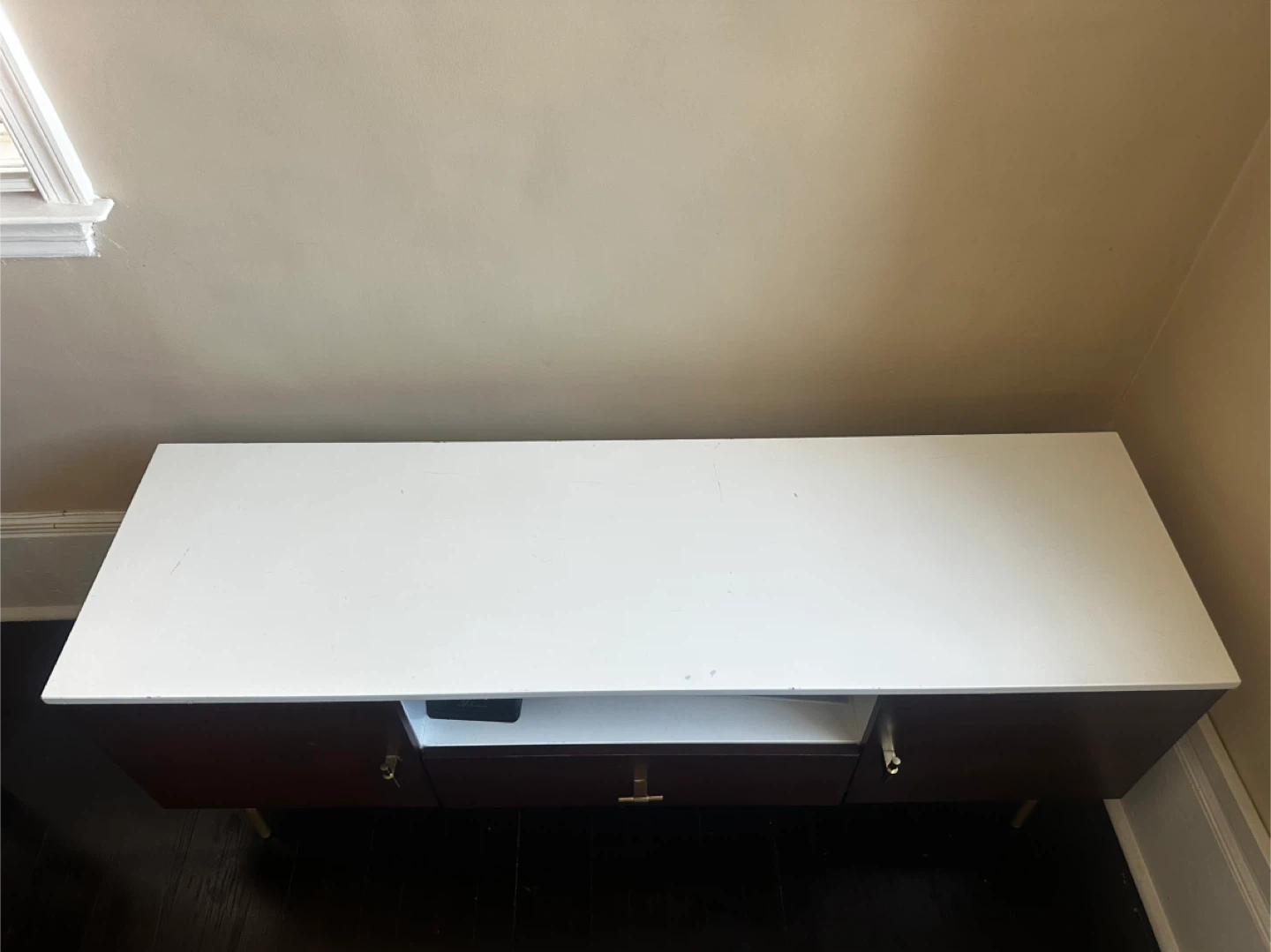 White and Brown Media Console with Gold Legs - photo 4