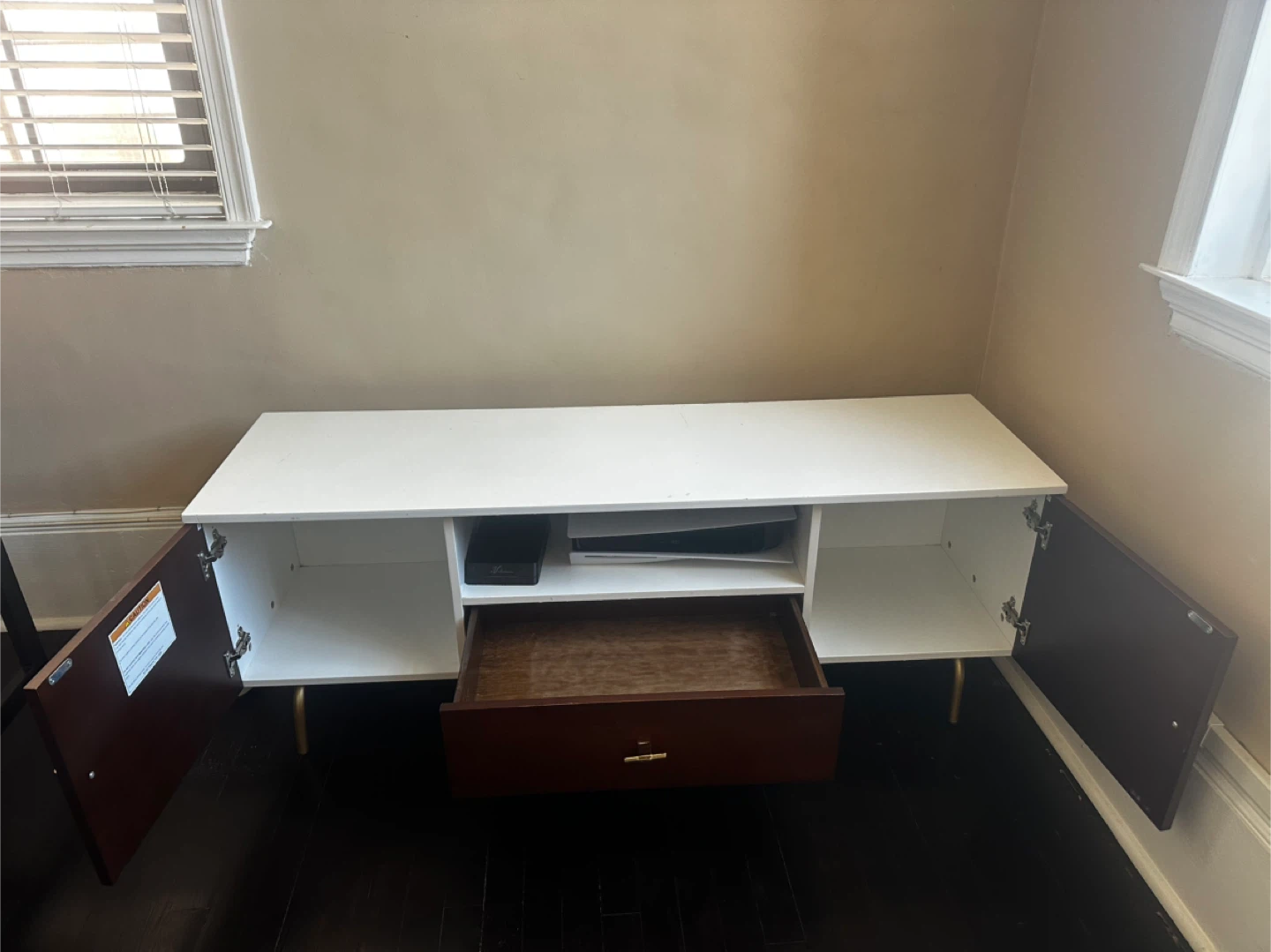 White and Brown Media Console with Gold Legs - photo 2