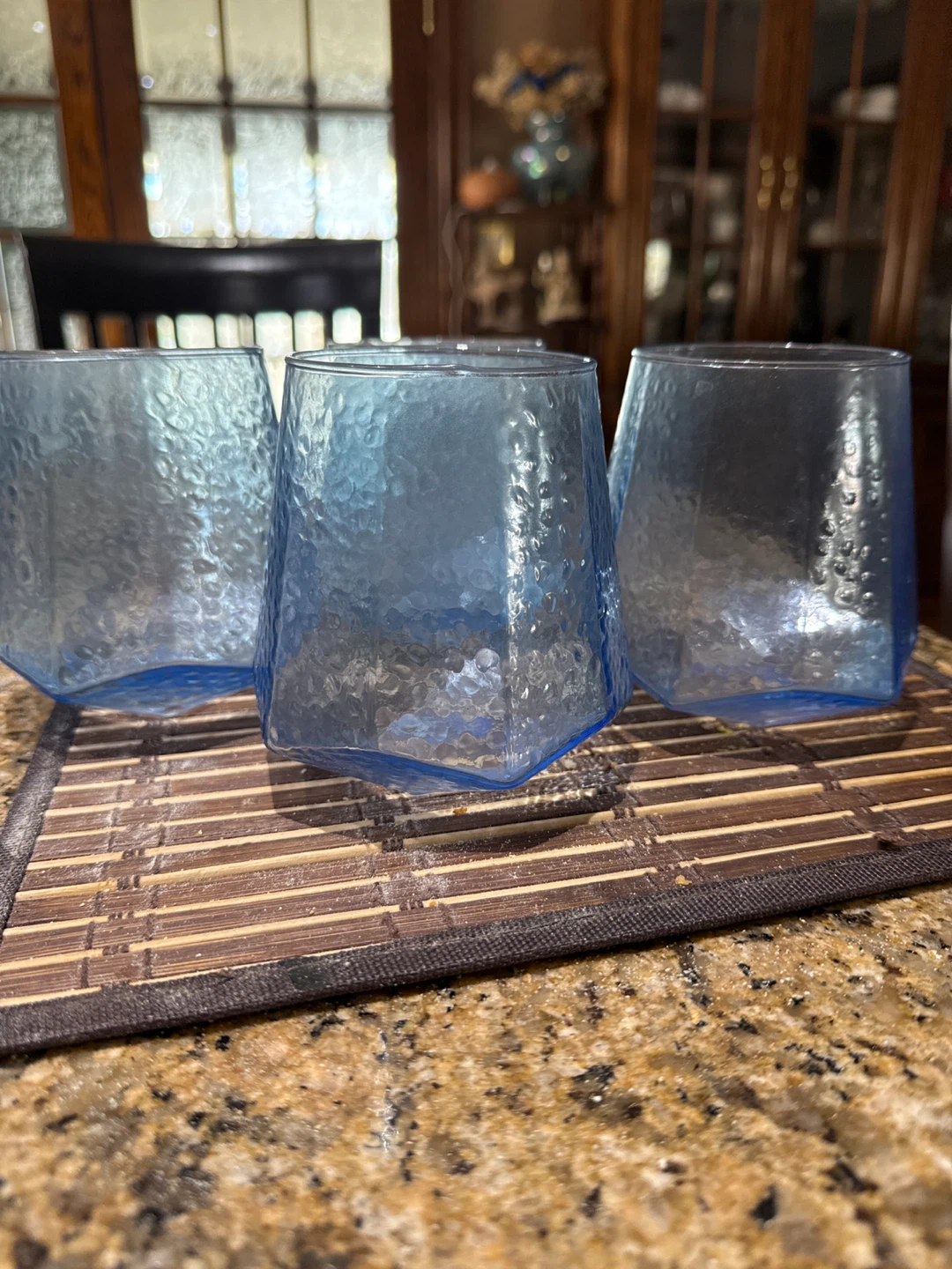 Blue Textured Glass Tumblers - Set of 4